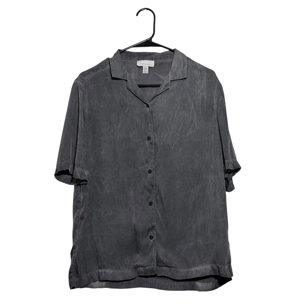 Topshop Grunge Button Up Shirt Viscose Charcoal Gray Marbled Women's Size US 4